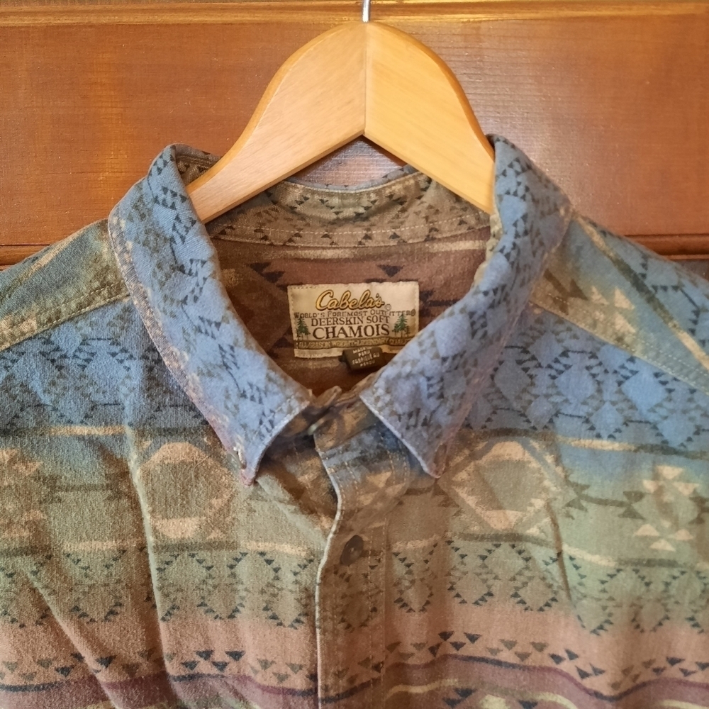 Cabela's Deerskin Soft Chamois flannel aztec button down flannel shirt size XL - Picture 4 of 12